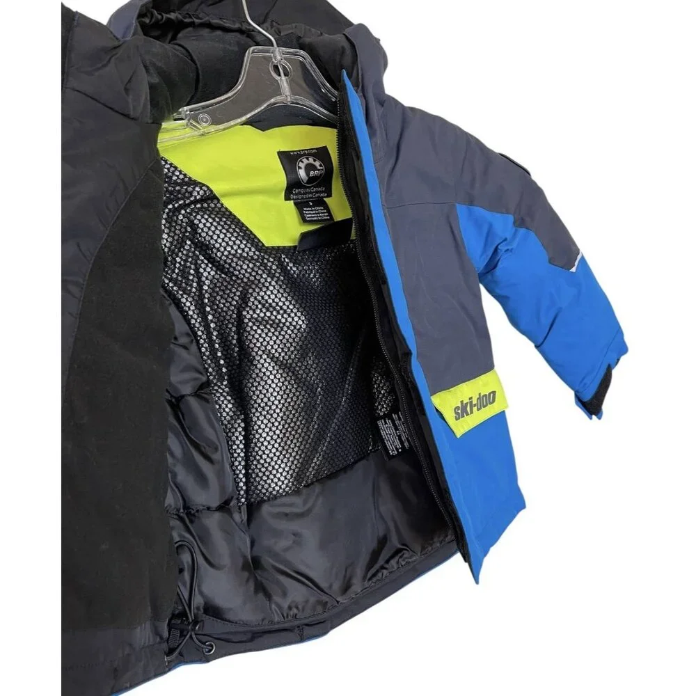 Ski-Doo Kids Jacket Boys‎ Size 3 Blue Yellow Hooded Pockets Coat Winter